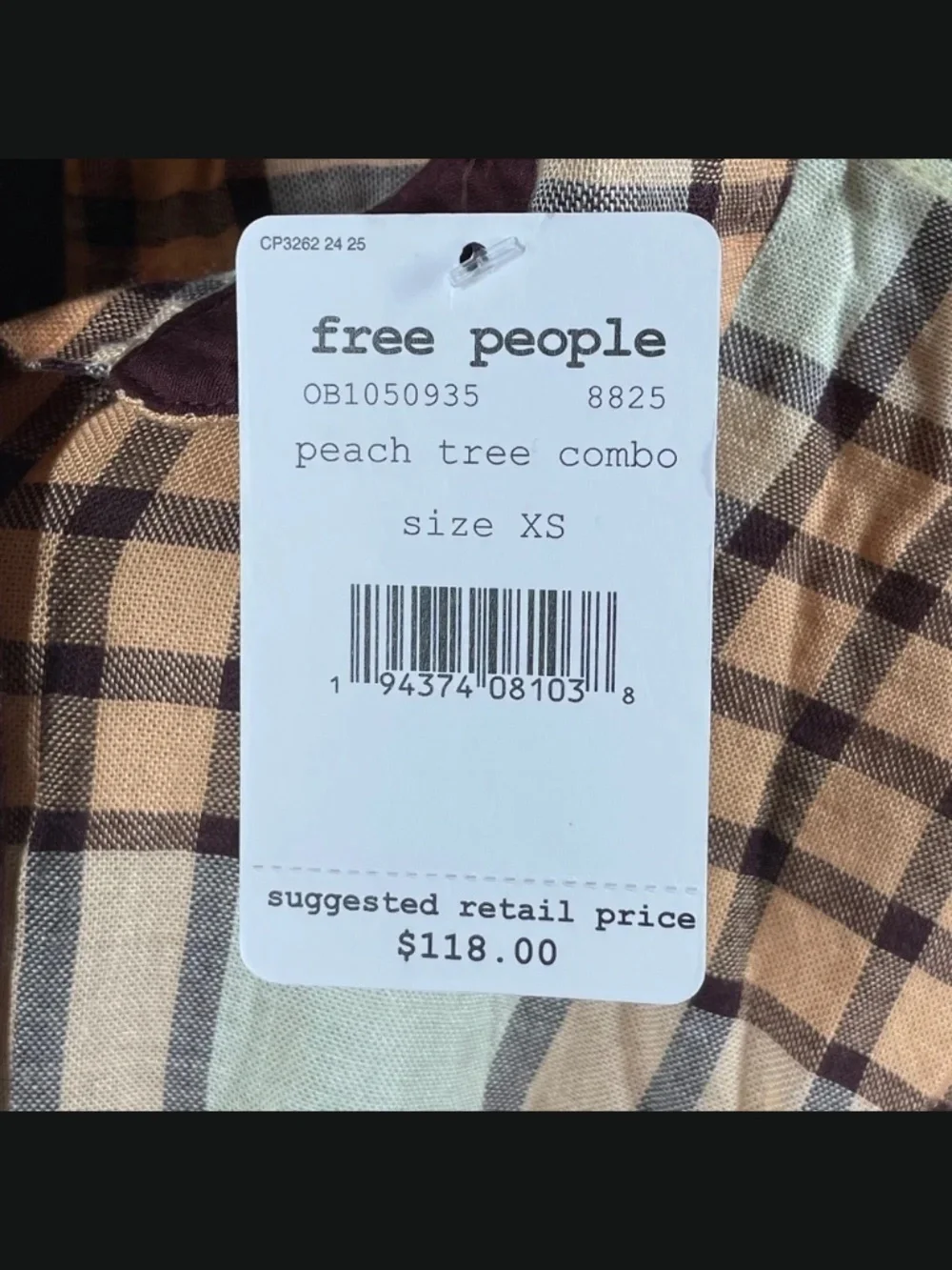 NEW Free People Shirt Womens XS orange brown plaid button up colorful boho